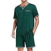 DIKFA Men's Modal Pajamas Set Soft Sleepwear Short-sleeve Pjs with Pockets 2pcs Lounge Casual Cozy Nightwear