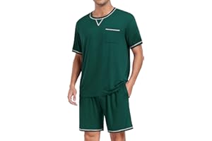 DIKFA Men's Modal Pajamas Set Soft Sleepwear Short-sleeve Pjs with Pockets 2pcs Lounge Casual Cozy Nightwear