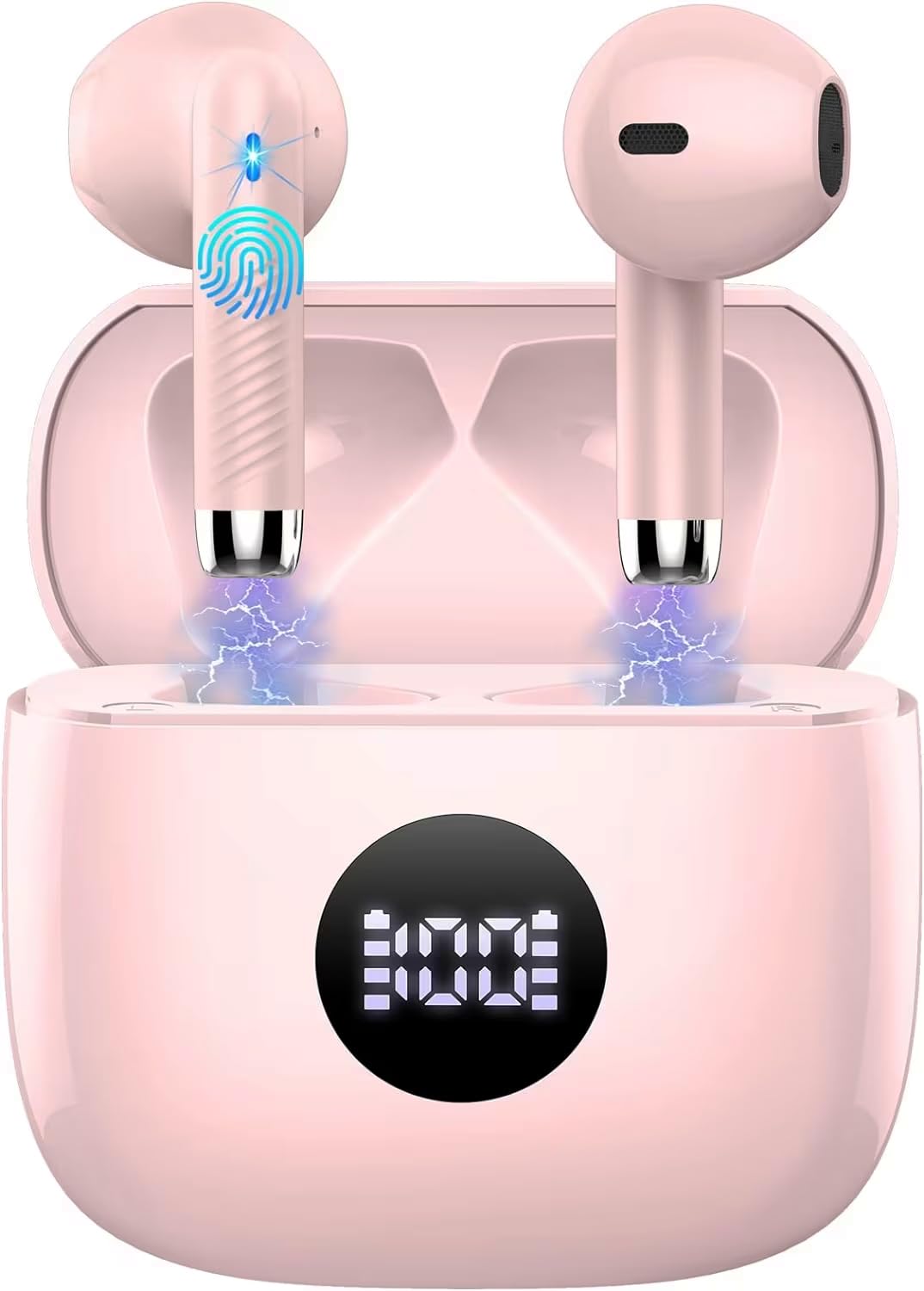Wireless Earbuds, Bluetooth 5.4 Headphones in Ear with 4 ENC Noise Cancelling Mic, Bluetooth Earbuds 40H Playtime, HiFi Stereo Deep Bass Wireless Earphones IP7 Waterproof, USB-C Fast Charge Light Pink