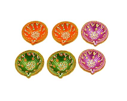 Kriti Creations New Traditional Clay Diya 6 Pcs Set Multicolour for Diwali |Navratri Puja|Festival Decoration