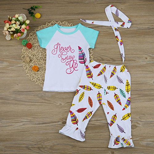 Vovotrade Toddler Baby Girl Letter Tops+Feather Print Pants Outfits Set Clothes (12M, White)