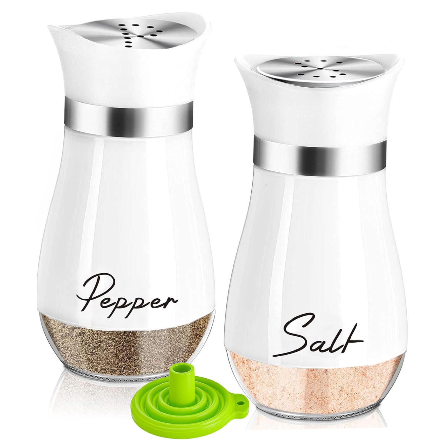 UDQYQ Salt and Pepper Set,Salt and Pepper Shakers Sets with Glass Bottle, Stainless Steel Spice Dispenser Kitchen Accessories for Home,Kitchen, Restaurant, Dining Table(White)