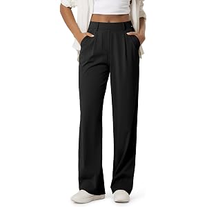 ODODOS Women's High-Rise Wide Leg Trousers, Adjustable Tailored Stretch Work Pants with Pockets, 29" /31" /33" Inseam