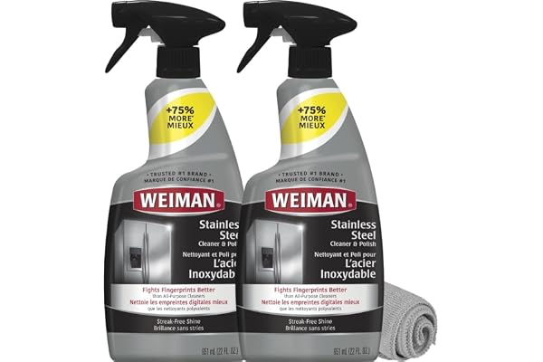 Weiman Stainless Steel Cleaner and Polish - (2 Pack) - Protects Appliances from Fingerprints and Leaves a Streak-Free Shine f