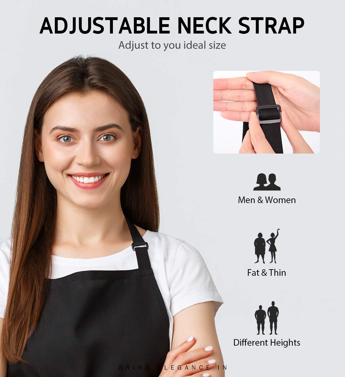 Syntus Apron Waterproof 2 Pack Adjustable Bib Apron 2 Pockets Cooking Kitchen Apron for Women Men Chef, Black