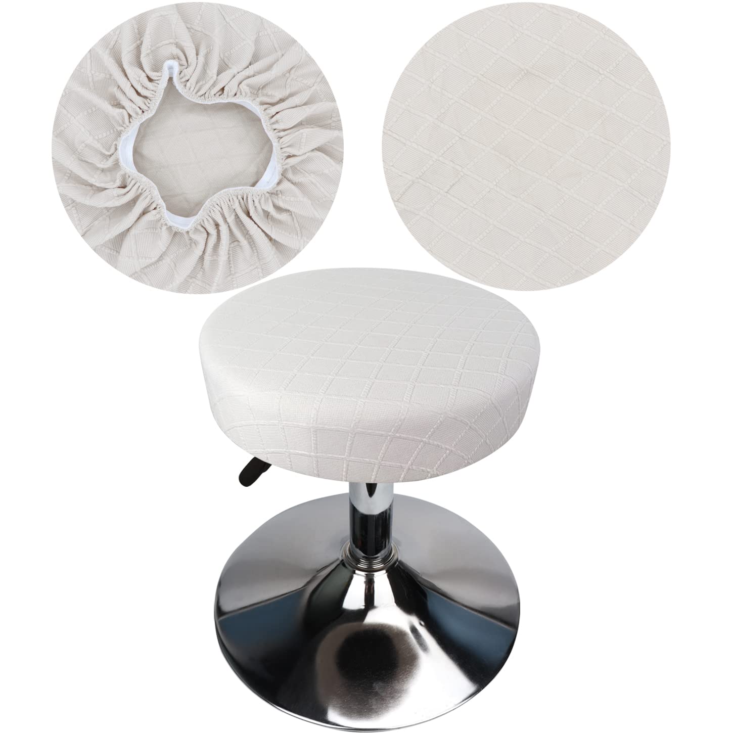HuaLiSiJi Stool Covers Round 30-40cm/12-15.7" Round Bar Stool Covers, Luxurious Fabric Stretchable Wrinkle Resistant Washable Dustproof Stool Cover (1, White)