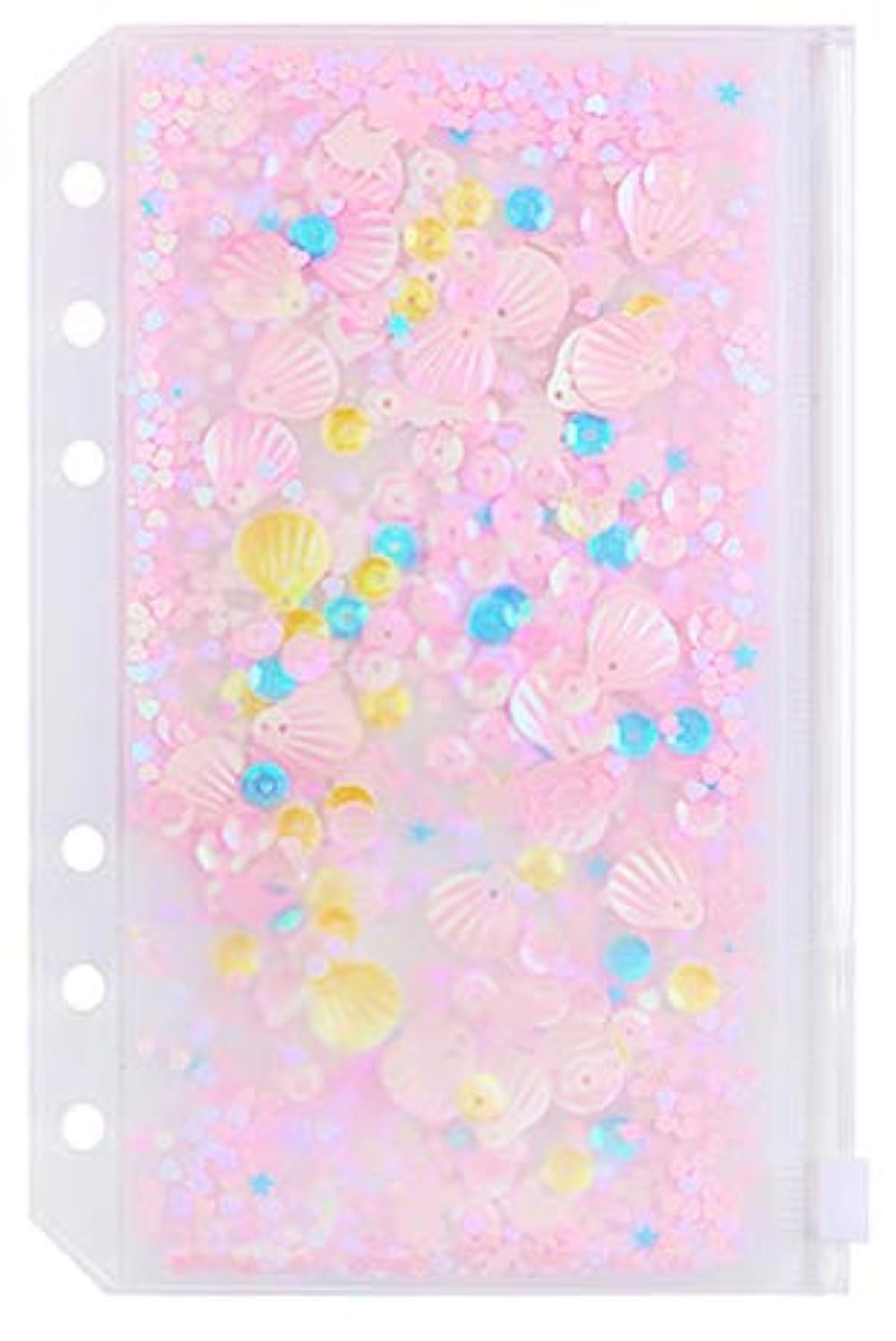 Index Tabs for A5/A6 6-Holes Cover Round Ring View Binder File Folder Loose Leaf Sheet Protectors Binder Cover Protector (Zip Pouch Petal, A6/17cm*10cm)