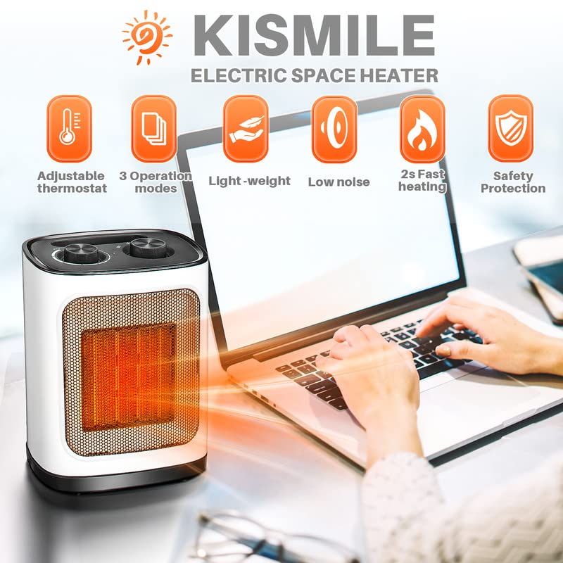 Kismile Portable Electric Space Heater, Small Ceramic Heater Fan with