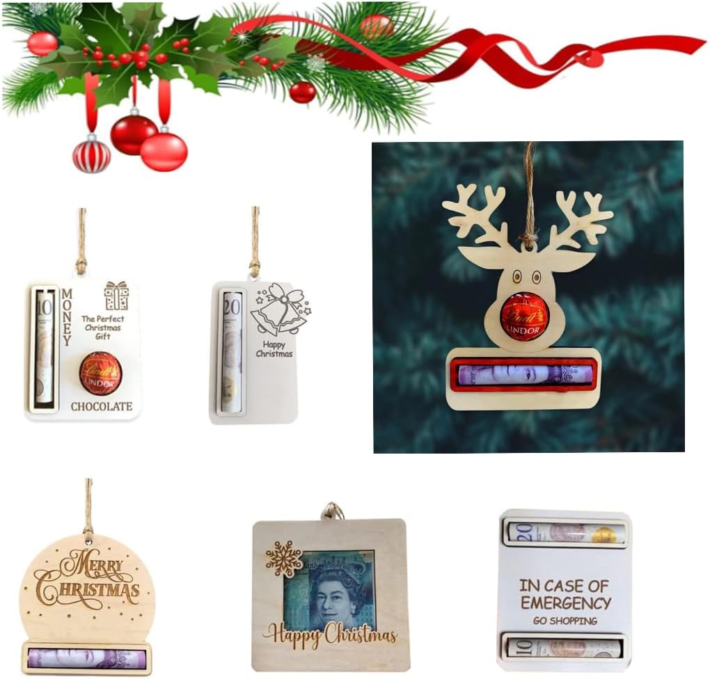 Tree Stands - 6PCS Christmas Money Cash Gifts,Christmas Unique Money Holder for Cash Gift, Wooden Money Cash Holder Chocolate Storage Reindeer,Handmade Christmas Tree Ornaments,(6pcs