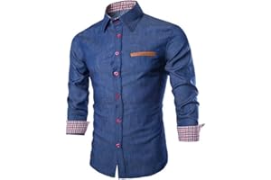 F_GOTAL MENS SHIRT Mens Denim Shirts Long Sleeve Casual Button Trun-Down Collar Business Tee T-Shirt Tops Blouse Pullover Jumper Sweatshirt