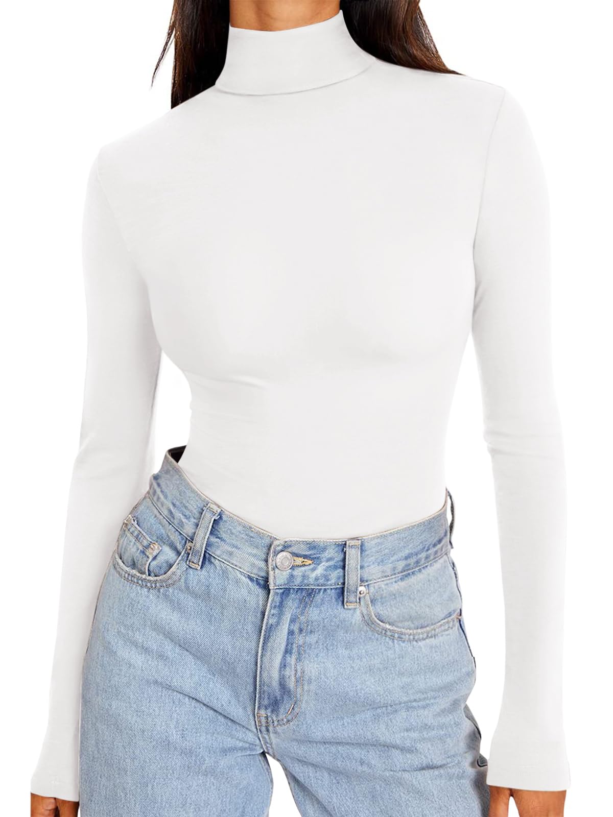 Photo 1 of **MINOR STAIN**
REORIA Women's Long Sleeve Mock Turtle Neck Tops Tight Basic Double Lined Thermal Underwear Shirt Fall Outfits(White Medium)