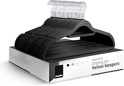 KEPLIN Velvet Hangers 50 Pack Non-Slip with Tie Bar 360° Hook Black