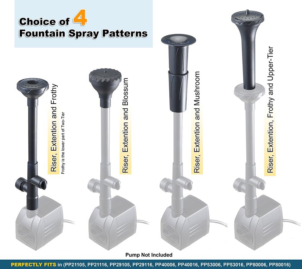 PonicsPump FHS4: Water Fountain Spray Head Set - Choose from 4 Water Patterns: Blossom, Frothy, Mushroom and Two-Tier Styles : Pond Water Pumps : Garden & Outdoor