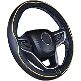 Mayco Bell Universal Standard Size Steering Wheel Cover Anti-Slip,Safety,Soft,Breathable,Durable,Full Surround,Comfortable Grip Microfiber Leather (14.5-15 inch,Black Yellow)