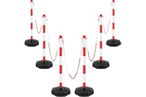 Konohan 6 Pack 34 Inch Parking Cone Delineators Post Traffic Cone Plastic Stanchion Set Stands Parking Barrier with Base 6.6 ft Chain S Hooks Reflective Collar (Red,White)