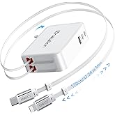 65W for MacBook Pro Charger,5-in-1 Retractable Wall Charger Plug for iPhone 17, 3.94 ft PD USB C&Lightening Cable&3 Ports, Fast Charging Block for Mac Book Pro/Air, M1 M2 M3 M4, iPad Pro,Galaxy,Pixel