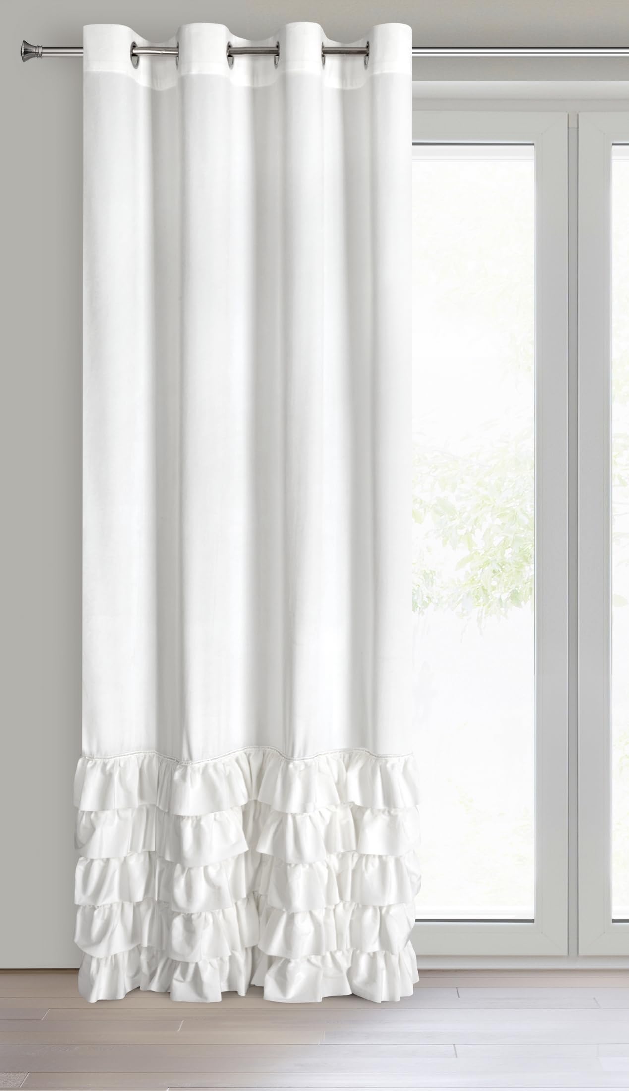 Eurofirany Carli Velvet Curtain with Ruffle, Velvet Curtain with Eyelets, 1 Piece, Opaque, Blackout, Exclusive Curtain for Living Room, Bedroom, 140 x 250 cm, White