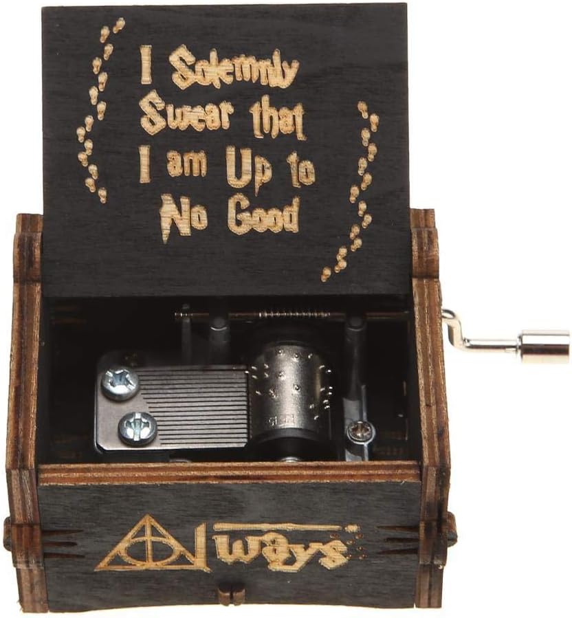 Wood Music Boxes for Daughter, Engraved Vintage Wooden Musical Box Gifts for Wife, Hand Crank Music Box Gifts for Birthday/Christmas/Valentine's Day (Black Harry Potter)