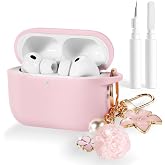 KAJOSRIN for AirPods Pro 3 Case Cover for Women Girls 2025 with Cleaning Kit and Cute Bling Keychain, Soft Silicone Protective Case Compatible with Apple AirPods Pro 3rd Generation Accessories, Pink
