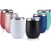 TDYDDYU 6pack 12 OZ Stainless Steel Wine Tumbler with Lid,Wine Glass Tumbler Double Wall Vacuum Insulated Travel Tumbler Cup for Coffee, Wine, Cocktails, Ice Cream… (Combination Color 6pack)