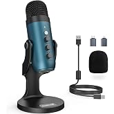 ZealSound Podcast Microphone for PC, Noise Cancellation USB Mic with Gain, Volume Adjustment &amp; Mute Button, Monitoring &amp; Echo, for YouTube, TikTok, Podcasting, Streaming, iPhone, iPad, Android(Teal)