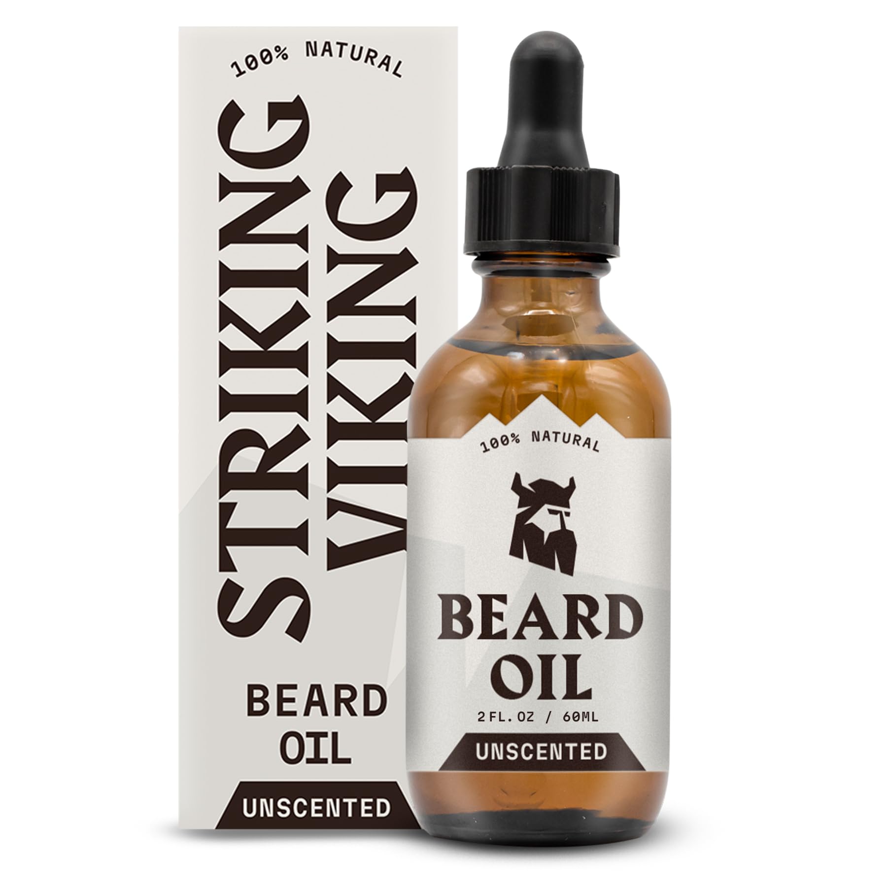 Striking Viking Beard Oil - 60 ml, Unscented, Vegan - Beard Growth Oil for Sensitive Skin - Fast-Absorbing Fragrance-Free Formula for Men - Soothes & Moisturises Sensitive Skin