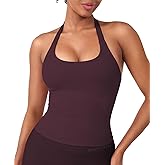 HIGORUN Halter Impact Tank Tops for Women Y2K Workout Longline Crop Tops with Built in Bras Open Back Going Out Gym Top