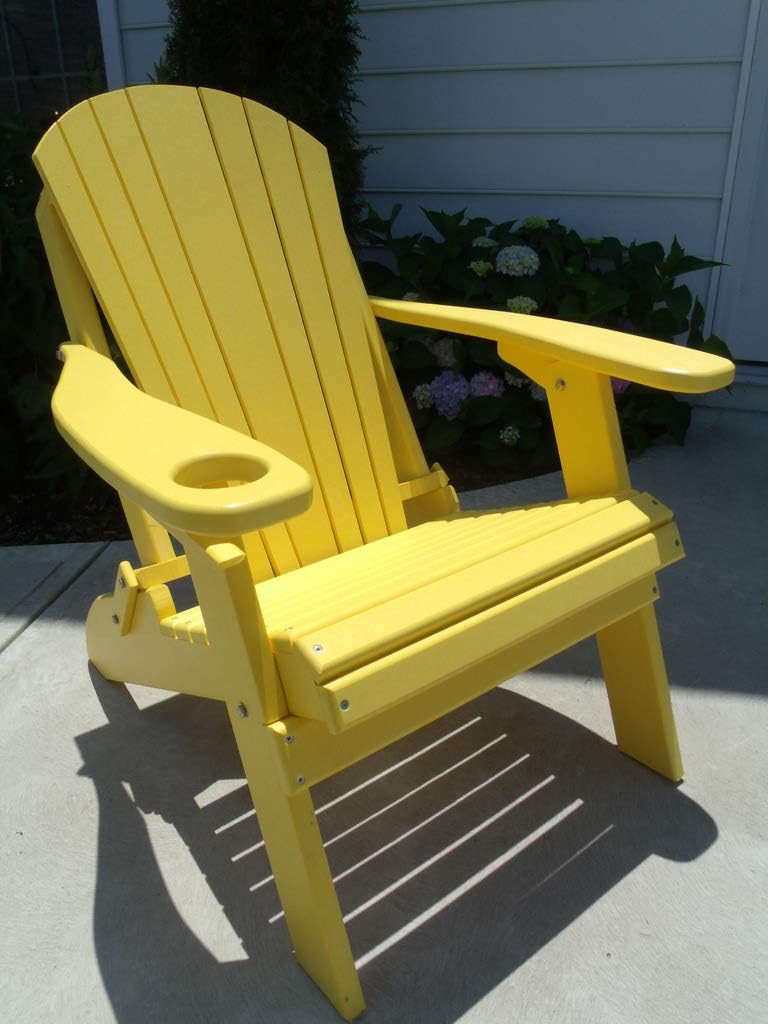 poly lumber furniture on Adirondack Chairs Folding Adirondack Chair W Cup Holder Poly Lumber Recycled Plastic Yellow Patio Furniture Accessories