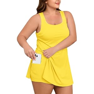 Plus Size Athletic Dress Build in Bra Women Golf Tennis Dress with Shorts | Sleeveless 2 Pieces Active Dress Build in Bra,Cre