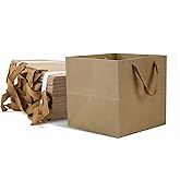HUAPRINT Brown Paper Bags with Handles,Gift Bags Bulk 12 Pack,10x10x10inch Large Square Size,Paper Shopping Bags, Kraft, Party, Favor, Birthday,Goody, Take-Out, Merchandise, Retail Bags