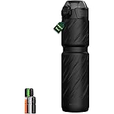 MYFOREST 24oz/700ml Insulated Bike Water Bottle, Surgical Steel: No Plastic Taste, Stronger Grip for MTB & Gravel, Chug/Sip 2-in-1, Dirt Cap/Anti-Scratch (Black Storm)