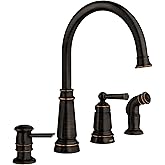 Moen Mediterranean Bronze One-Handle High Arc Widespread Kitchen Faucet, 4-Hole Setup with Soap Dispenser, 87042BRB