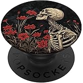 Gothic Skull Floral Bouquet Dark Mysterious Goth Red Flowers PopSockets Adhesive PopGrip