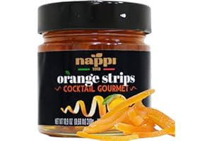 Nappi 1911, Orange Twist, Candied Orange Peel Strips in Syrup 10.9 oz, Popular Cocktail Garnish for Margarita, Martini, Negroni, Lemon Drop, Old Fashioned Drinks, Mocktail, Orange Peel for Baking