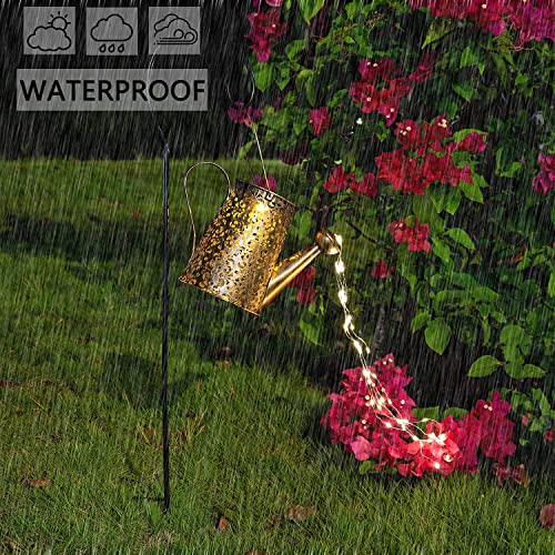 Solar Watering Can Lights with Light String 90 LEDs Lantern Iron Waterproof Perfect for Hanging Outdoor Pathway Garden Flower Decor with 32 inch Shepherd Hook (‎Cool White)