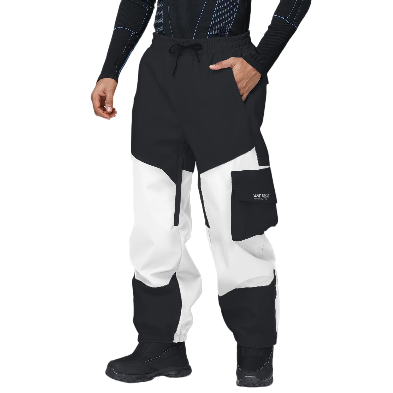 Photo 1 of SnowElve Mens Ski Pants Waterproof Insulated Winter Snow Baggy Snowboard Splice Patches Pants Outdoor Sports(LW-K012,BK-WT,XL)