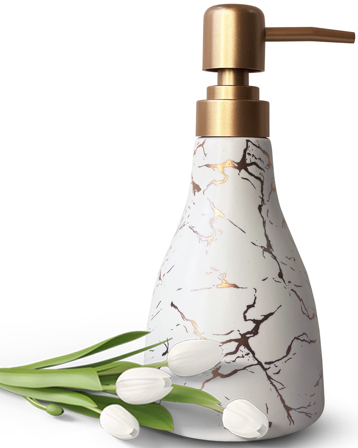 Photo 1 of Ceramic Soap Dispenser for Bathroom White Soap Dispenser for Kitchen Dish Soap Dispenser with Marble Pattern Liquid Hand Soap Dispenser Pump Bottle