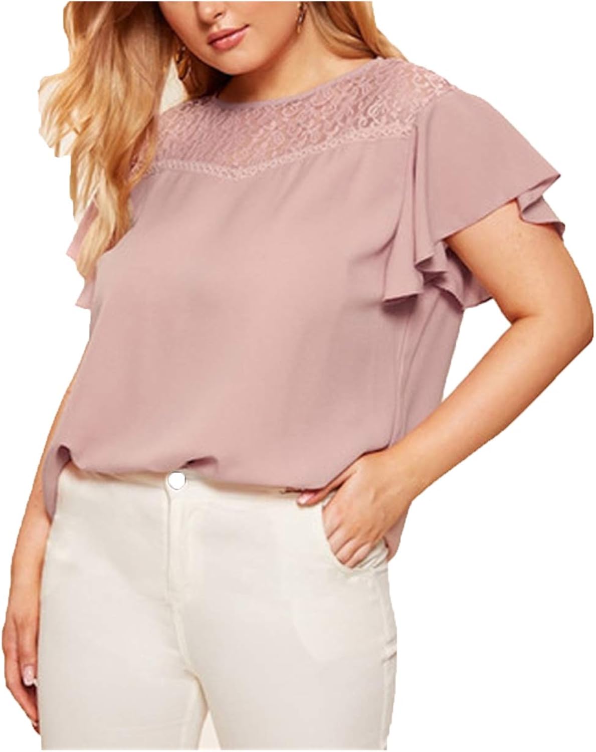 Gamiss Plus Size Chiffon Tulip Blouse Women Blouses Summer O Neck Short Layered Raglan Sleeves 