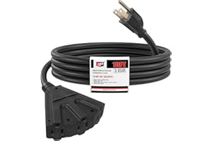 EP 10 Ft Outdoor Extension Cord with 3 Electrical Power Outlets - 16/3 SJTW Black Cable with 3 Prong Grounded Plug for Safety