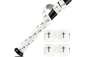 POUMEE 2PCS Faith Cross Baseball Bat Grip Tapes 1.5mm Precut and Full Adhesive Softball Grip Tape,Non-Slip Baseball Bat Wrap Tape Religious Cricket Batting Tape Replacement(White)