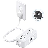 TROND 360° Rotating Flat Plug Power Bar with USB C, 5ft Slim Extension Cord Indoor, 4 Widely Spaced Outlets, 900J Surge Prote