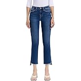 Flying Monkey Women's High-Rise Raw Step Hem Cropped Slim Straight Leg Jeans