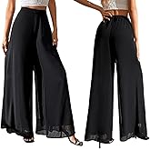 Lorvixea Chiffon Pants for Women,Women’s Chiffon Palazzo Pants,High Waisted Wide Leg Flowy Dress Pants with Pockets
