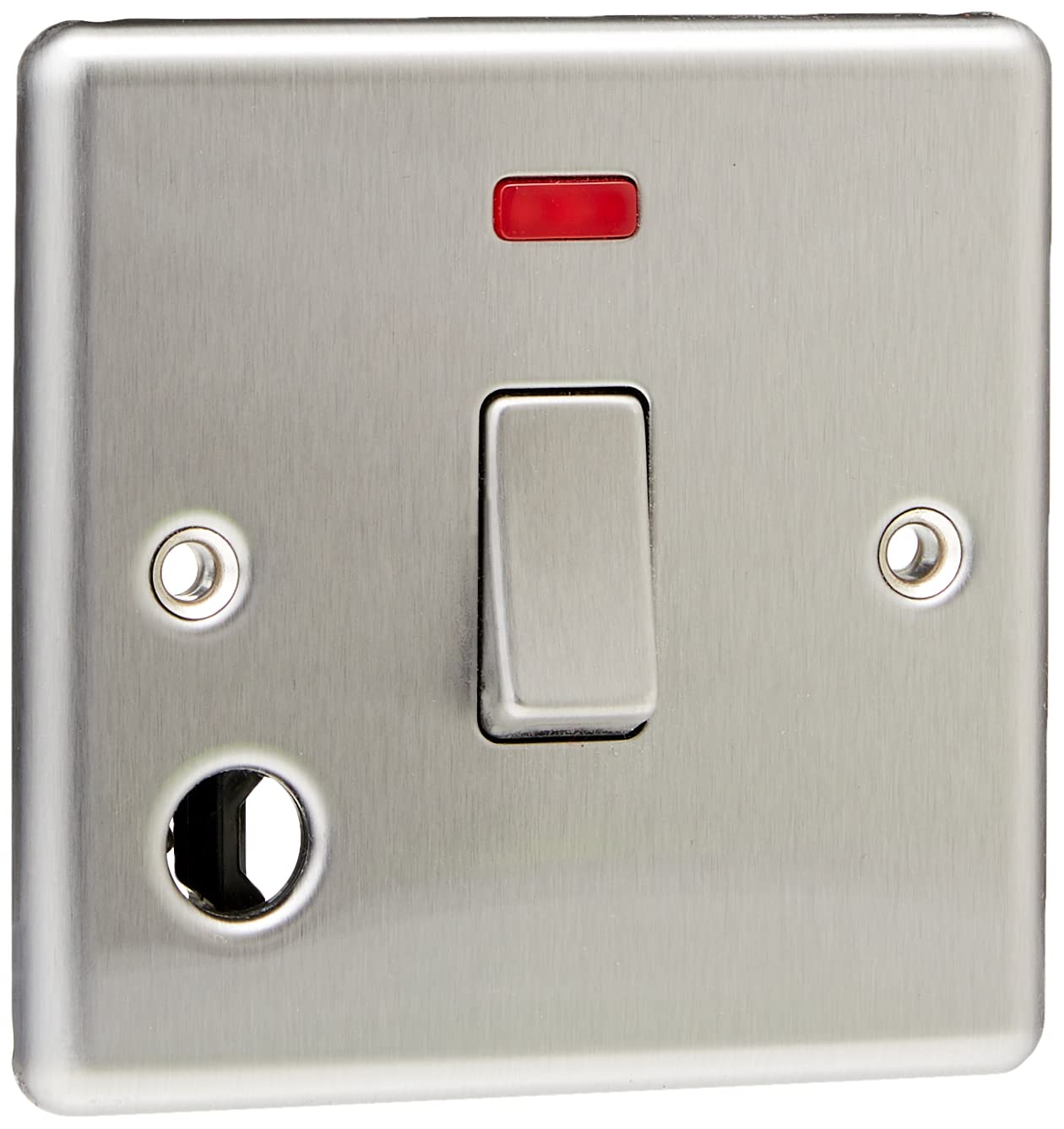 20A 1G DP Switch with Neon & Flex Outlet - Rounded Edge Brushed Chrome
