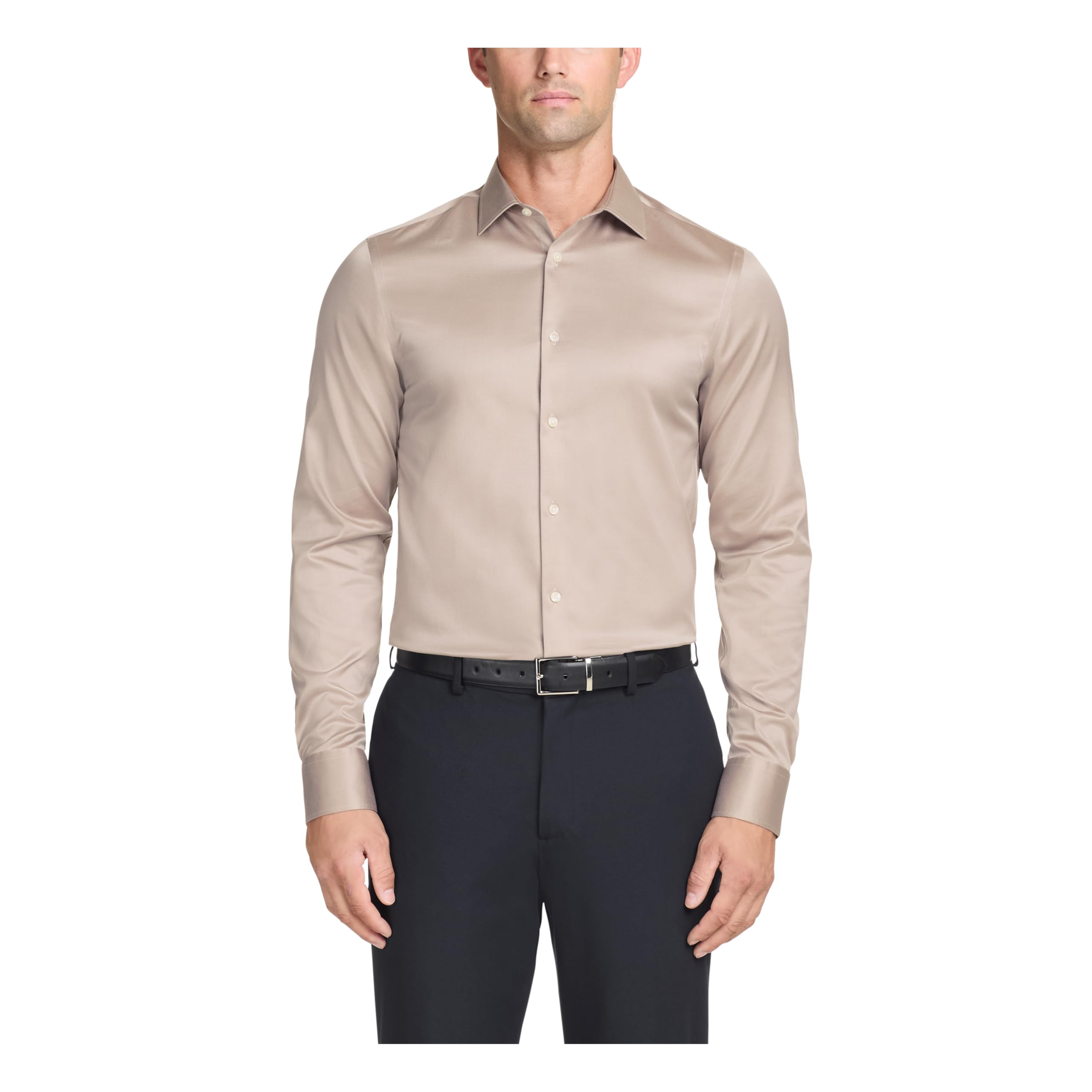 Calvin Klein Men’s Dress Shirt Slim Fit Refined Cotton Stretch Khaki