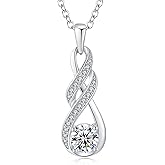 LOCIBLO Birthstone Necklaces for Women 925 Sterling Silver Infinity Pendant Created Gemstone Jewelry for Her, 16"+2"