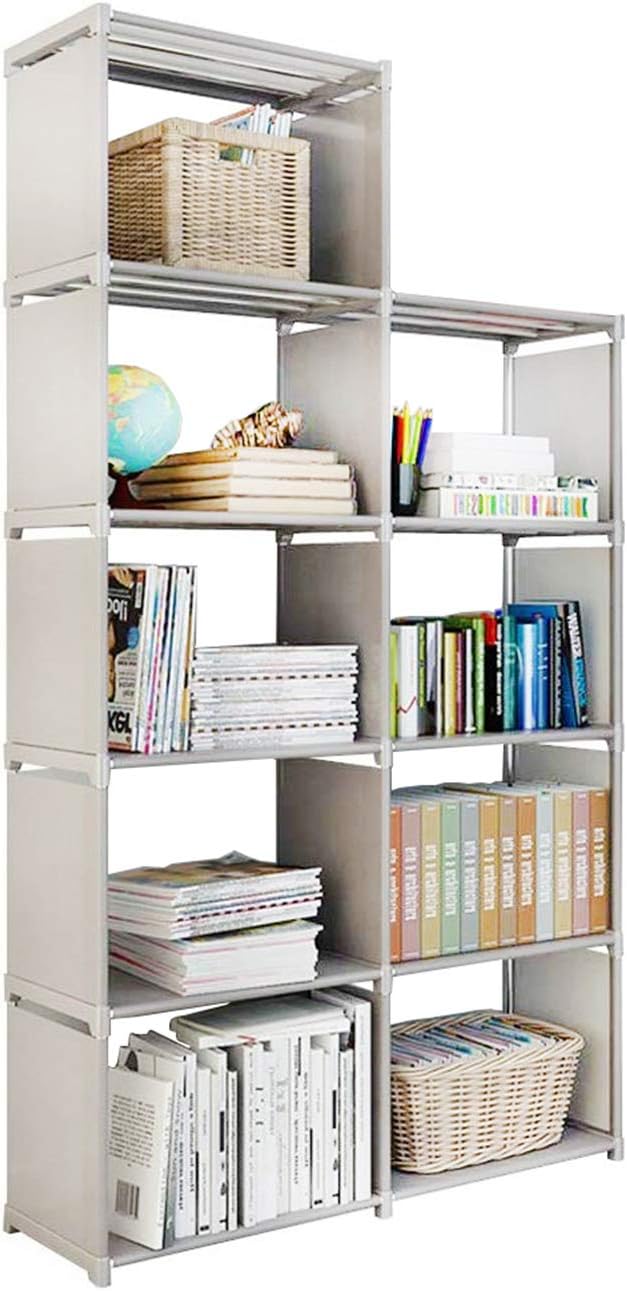 9 Storage Cubes, 4 Tire Shelving Bookcase Cabinet, DIY Closet Organizers for Living Room Bedroom Office (Gray)