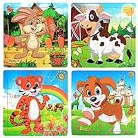 Wooden Jigsaw Puzzles Set for Kids Age 3-5 Year Old 20 Piece Animals Colorful Wooden Puzzles for Toddler Children Learning Educational Puzzles Toys for Boys and Girls (4 Puzzles)