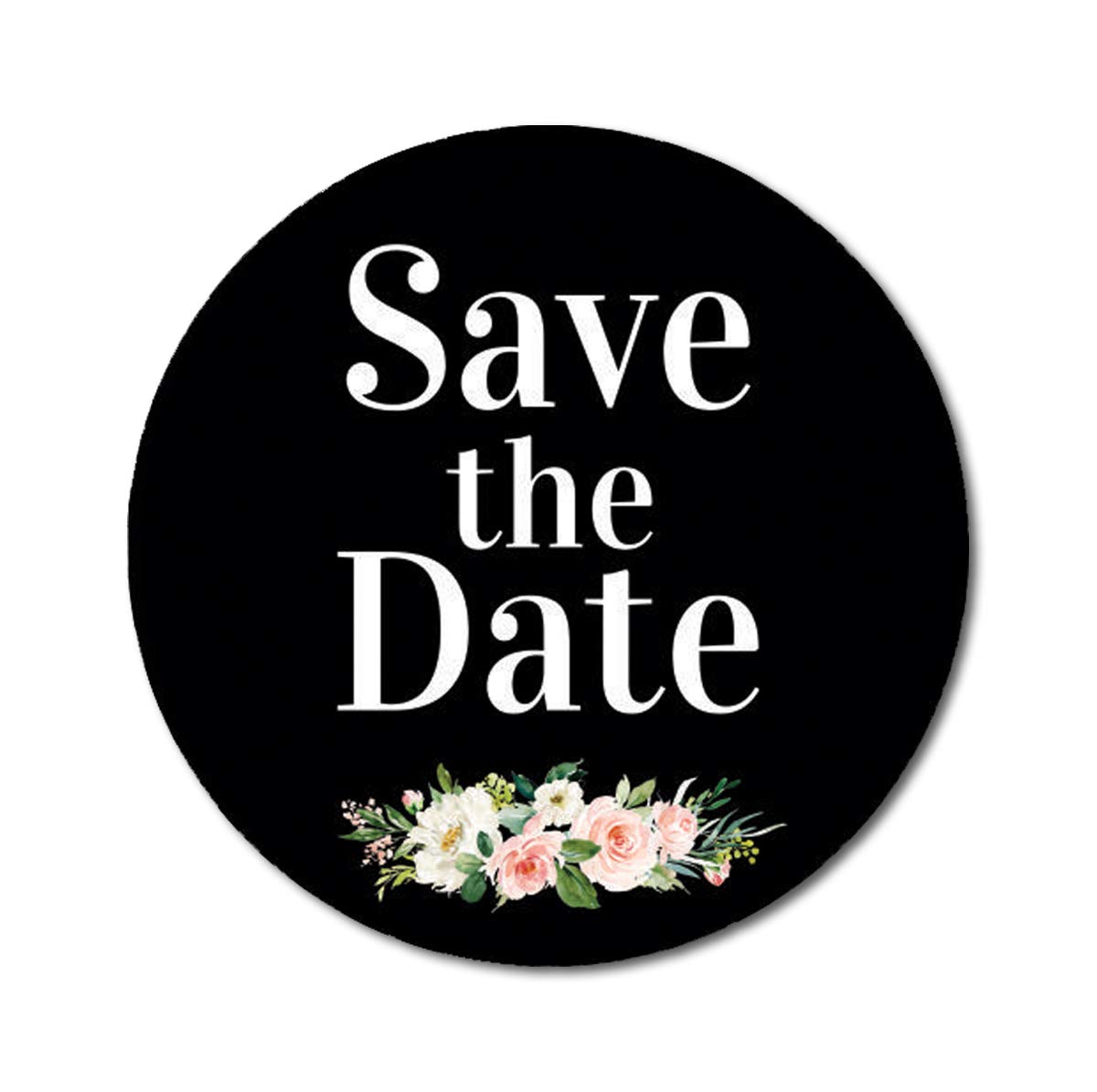 Darling Souvenir 45 Pcs Round Black Rose & Peony Floral Save The Date Wedding Stickers-1.6 Inches