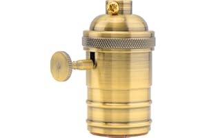 RTNLIT Brass Lamp Socket, Vintage Edison E26/E27 Bulb Light Socket with On/Off Knob Switch(Gold)